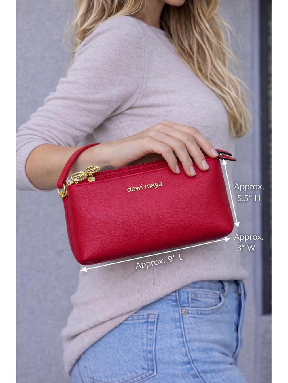 NWOT Dewi Maya Lipstick Red Liliana Wristlet Double Zip Vegan Leather Clutch